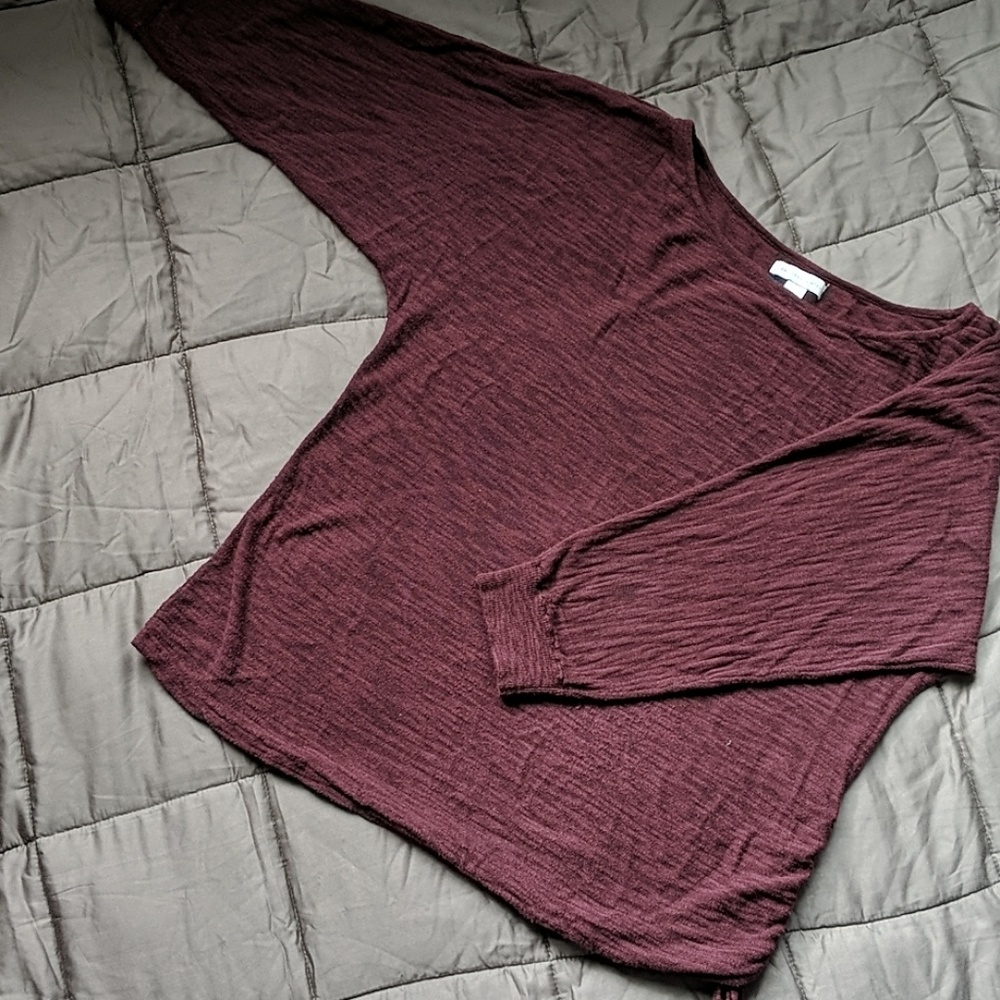Burgundy side cinch dolman sleeved top